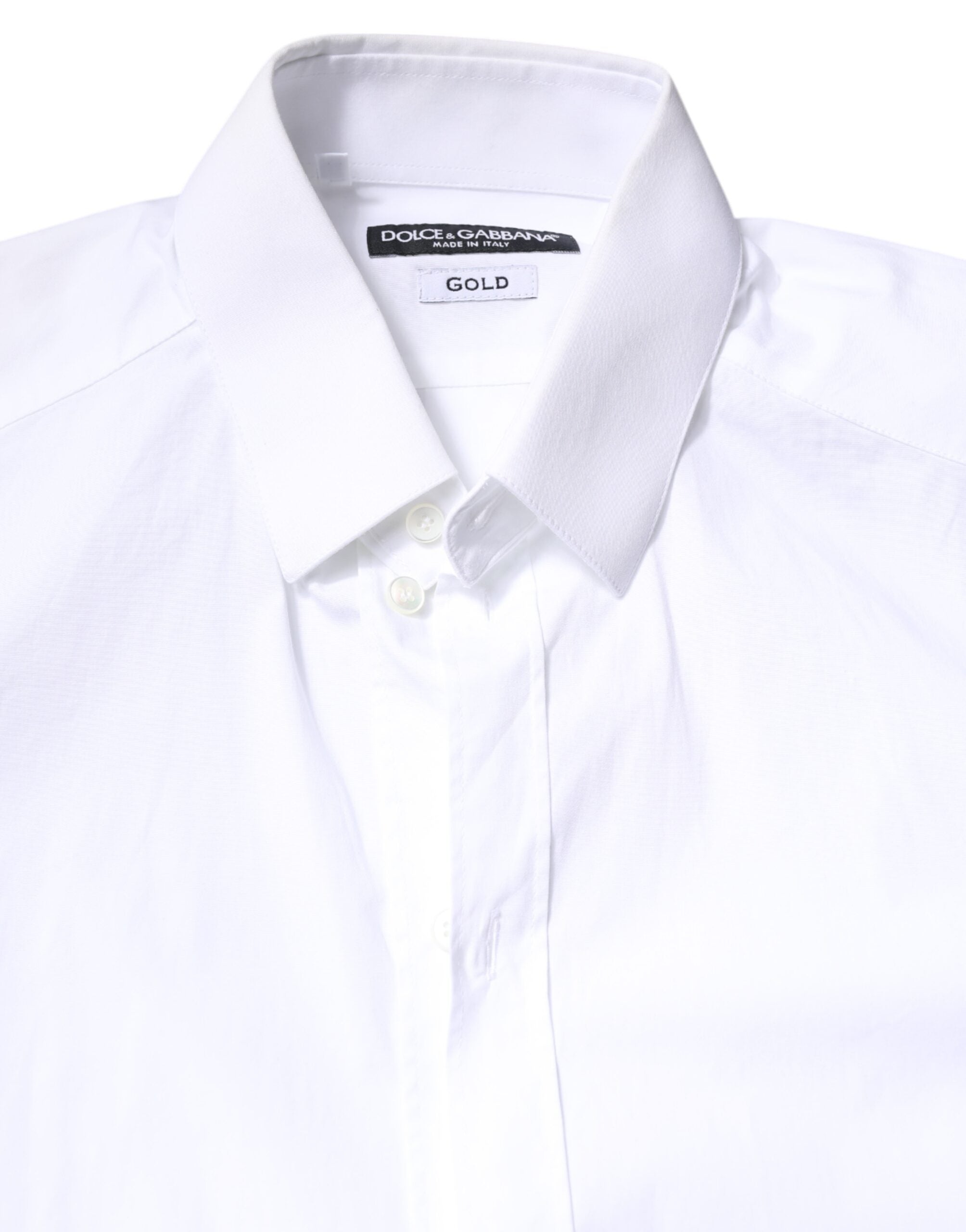 Dolce & Gabbana White Cotton Dress GOLD Formal Collar Shirt